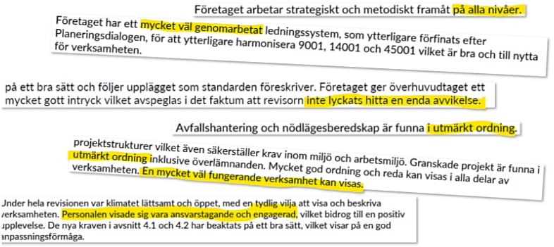 RISE: Inga avvikelser, väl fungerande ISO 9001 14001 45001 och utmärkt ordning med engagerad personal | BORGA